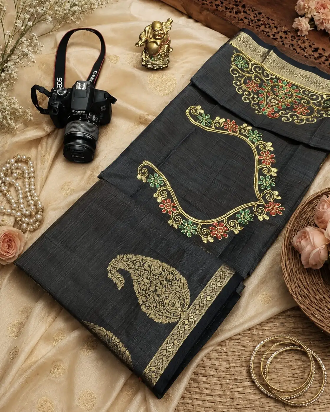 Paisley Arch Zari Embroidered Tussar Silk Saree